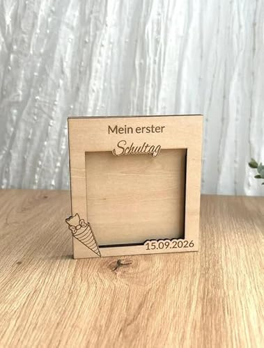 Generisch Geschenk zur Einschulung Holz-Bilderrahmen mit Einschubfach, mit dem Datum des ersten Schultages personalisierbar
