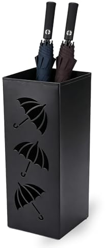 Square Metal Umbrella Stand Holder, Free Standing Metal Umbrella Holder Bin | Hollow-Out umbrella basket, for Entryway, Home, Office, hotel, School 16x16x42CM
