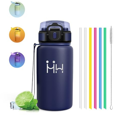 Trinkflasche Edelstahl - Isolierflasche 500ml - Trinkflasche mit Strohhalm - 100% Auslaufsichere - Thermosflasche mit 1-Klick-Öffnung - Leicht zu Reinigen - für Sport, Travel, Schule, Outdoor