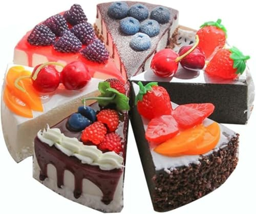 6 piezas de modelos de pan simulados, pastel de simulación artificial, torta de triángulo falso realista, pan de PU para fotografía de alimentos, ventana, pantalla de cumpleaños