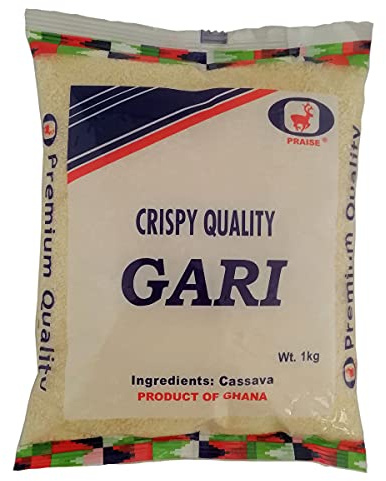 Gari 1 kg Harina de Yuca Fermentada y Tostada de Ghana para Cocina Africana Pasta para Guarnición, Cereal en Frío y Horneado