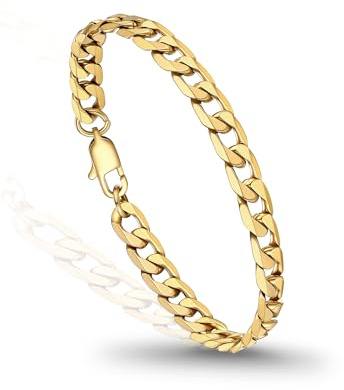 PROSTEEL Gourmette Homme Plaqué Or Chaîne Bracelet 21cm Doré, 6mm Miami Chain Bracelet