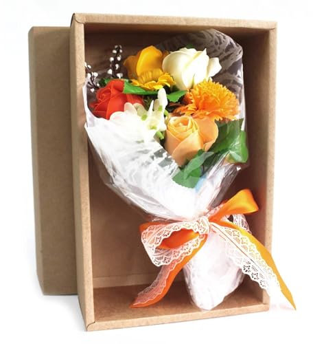 Ramo de flores de jabón de mano, en caja, color naranja