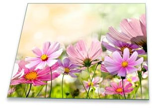 decorwelt | Herdabdeckplatte 60x52 cm Ceranfeldabdeckung 1-Teilig Universal Elektroherd Induktion für Kochplatten Herdschutz Deko Schneidebrett Sicherheitsglas Spritzschutz Glas Blume