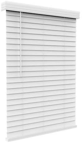 ARLO BLINDS Faux Wood Blinds with Crown Valance - 70 Width x 60 Height, White, Cordless Window Blinds & Shades - Blinds for Indoor Windows, 2 Faux Wooden Blinds for Home, Window Shades