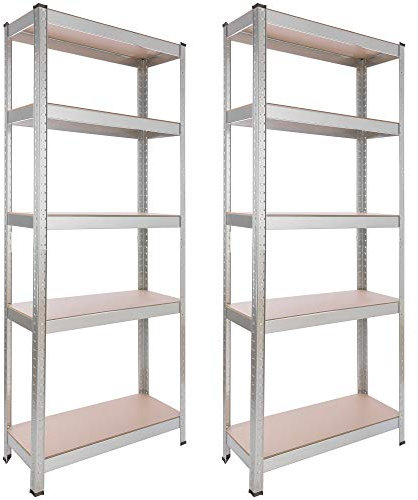 AREBOS Étagère Charge Lourde | 2 pièces | 350 kg | 180x75x30 cm | 5 étagères | Métal galvanisé et Panneau de Fibre de Bois MDF