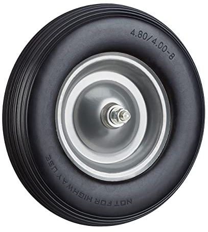 Relaxdays 1x Ruota per Carriola Gomma Piena con ASSE 4.80 4.00-8 di Ricambio, Carico Max 100 kg, Antipanne, Nero-Grigio