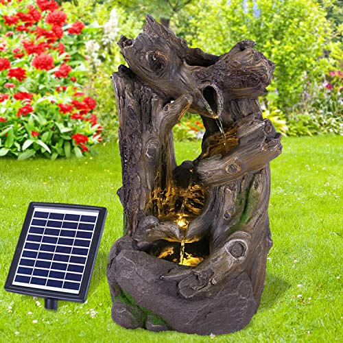 Fuente solar para jardín, fuente solar, cascada, lámpara de jardín, bomba de estanque, para terraza, balcón, con bombas, con batería de litio y luz LED (difusor de bosque)