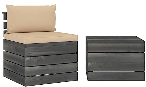 vidaXL Kiefernholz Massiv Garten Palettensofa 2-TLG. mit Kissen Gartensofa Palettenmöbel Gartenmöbel Gartenset Mittelsofa Sofa Tisch Lounge