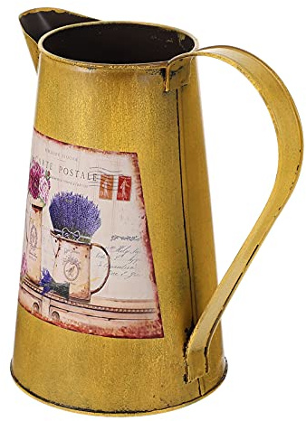 DOITOOL Rustic Shabby Chic Vase Small Metal Vase Vintage Iron Milk Jug Mini Pitcher Decorative Flower with Handle Home Kitchen Farmhouse Decor Yellow