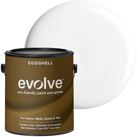 EVOLVE Interior Paint & Primer, Eggshell (Cloud White), 1 Gallon – One-Coat Coverage, Excellent Hide, Low VOC, Low Odor, Washable Paint for Walls, Doors & Trim