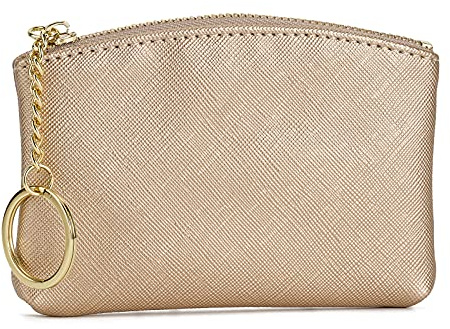 WOZEAH Artificial Leather Coin Purse Change Purse With Key Chain Ring Zipper For Men Women (Gold)