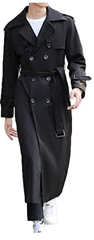 XIAOJU Veste Trench pour Homme, Veste Longue Automne, Affaires, Équitation, Veste en Costume, Double Poche, Grande Taille, Manches Longues, Au-dessus Du Genou, Noir - XL
