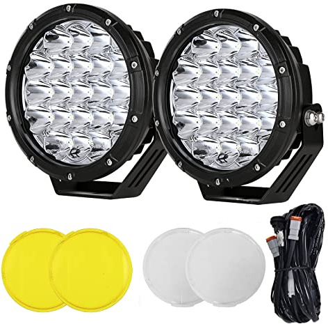 BIGLION.X 7 Zoll Runde LED Offroadleuchten Fahren Spotlights Gelbe Offroad Scheinwerfer Light Bar 210W 32000lm mit Kabelbaum 12V 24 V ECE für Auto Traktor Pickup SUV