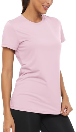 KEFITEVD Maillot de Bain à Manches Courtes pour Femme Été Léger Hauts de Sport Séchage Rapide Running Gym T-Shirt Rose, M