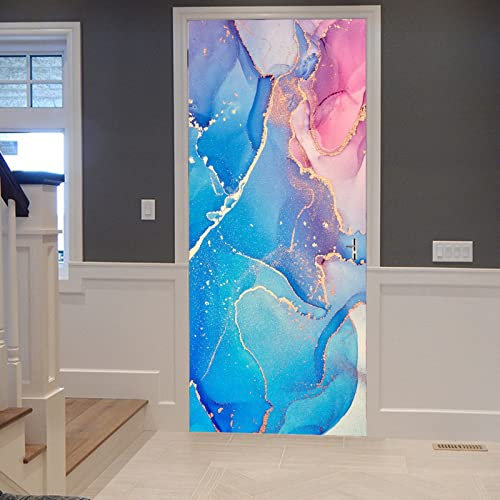 A.Monamour Türtapete Selbstklebend Türfolie Türposter 3D Abstrakte Tinte Färbt Durchscheinenden Mehrfarbigen Marmor Textur Hintergrund Vinyl Folie Türdeko Tapete Wandbild Türaufkleber 77x200cm