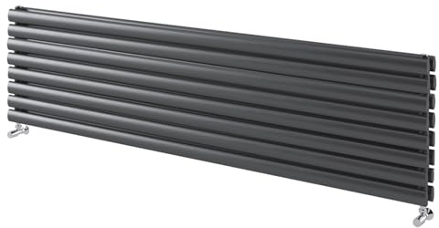Go Bathrooms Horizontal Radiator 472 x 1200 Grey Oval Double Column Panel Central Heating Radiator Bathroom Radiator Grey Horizontal Kitchen Radiator