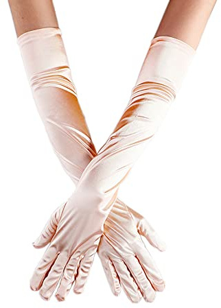 Classic Damen Handschuhe Lange, Elastisch Elegant 1920er Stil Abendhandschuh Satin Handschuhe, Gothic Opera Fest Party Hochzeit Braut Handschuhe für Festlich Faschingskostüme Karneval,Champagner