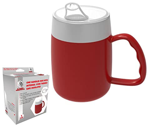 DR. BONE'S THERAPEUTICS ® Mug with Internal Cone with Spouted Lid with Small Opening, Spill-Proof, Drinking aid, Thermo Mug, Feeding Cup Drinking Aid Adult Drinking Cup Sippy Cup 140 ml (Red)