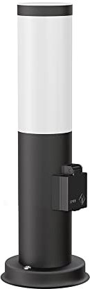 ledscom.de Pollerleuchte PORU mit Steckdose für außen, schwarz, rund, 38,5cm, inkl. E27 Lampe, max. 1020lm, weiß