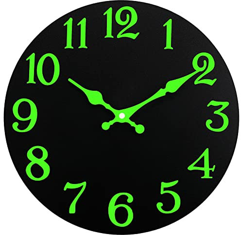 DIYZON Leuchtende Wanduhr, Leise Nicht Tickend 30 cm Nachtlicht Wanduhren Batteriebetrieben, Landhausstil Holz Beleuchtete Wanduhr Dekorativ für Küche, Zuhause, Schlafzimmer, Büro