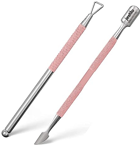 Jestilo Stainless Steel Cuticle Pusher and Nail Scraper (2 pack) – Dual Head UV Gel Polish Remover Tool, Cuticle Stick & Trimmer for Gel Nails, Fingernails & Toenails, Nail Care Kit (Pink)
