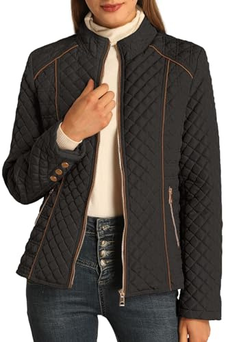 BELLIVERA Piumino leggero trapuntato a rombi da donna Cappotto imbottito primaverile e invernale 087 Nero XL