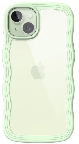JETech Niedliche Hülle für iPhone 15 Plus 6,7 Zoll, Wellen Lockige Form Stoßfestes Handy Schutzhülle für Frauen und Mädchen, Klare Harte PC Rücken (Grün)