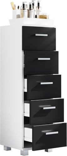 VCM Badmöbel Midischrank 30x30x90 cm 5 Schubladen Hochschrank Holz Bad | Aufbewahrung für Handtücher und Pflegeprodukte - platzsparend auch in schmalen Nischen - für die tägliche Badroutine