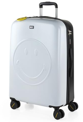 Smiley Originals - Koffer Mittelgroß - PC hochwertiger und Stabiler reisekoffer mit Rollen - Koffer Mittelgroß 4 Rollen Leicht mit Kombinationsschloss, Weiss-Schwarz