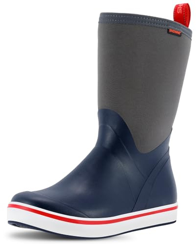 Showave Deck Boots for Men Rain Boots Mid Calf Insulated Rubber Boot for Men Waterproof Fishing Boot Outdoor Mud Booties for Sailing Gardening Working(Navy,Size 11)