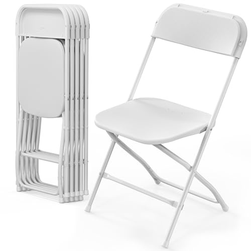 Bonnlo Klappstuhl, Stühle 6er Set, Gartenstühle stapelbar, für Hochzeit Gaten Party, aus Metall & Kunsttoff, bis 159 KG, Weiß