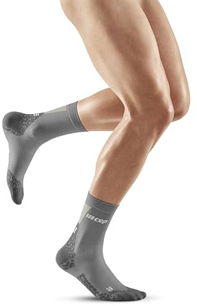 CEP - ULTRALIGHT Kompressionsstrümpfe Herren Mid Cut grau/lime, Gr. XL, Laufsocken mit leichter Kompression, Stabilisierende anti Blasen Kniestrümpfe, Atmungsaktive Sportsocken