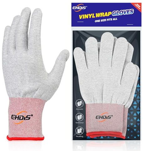 EHDIS 1 Paar Microfaser Handschuhe, Car Wrapping Verklebe-Handschuhe, nahtlos & fusselfrei, Weiß Arbeitshandschuhe für Montage, Car Wrap Folierung Vollverklebung, Fensterfolie, Rot