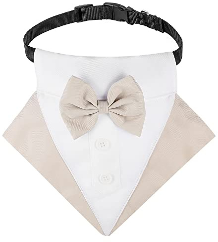 BT Bear Smoking-Bandana-Halsband für Hunde, verstellbar, mit Schleife, Halstuch für Katzen, Welpen, kleine Hunde, Hochzeiten, Geburtstage, Partys, Beige, Größe S