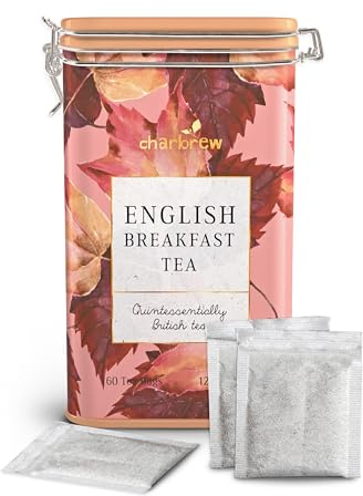 Charbrew Autumn Floral English Breakfast Tea Tin, 60 Teabags | Classic Black Tea Blend in Reusable Metal Decorative Tin