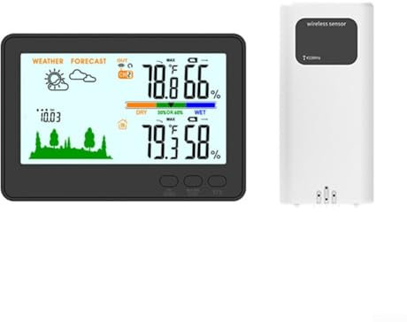 Hasaller Thermometer and Hygrometer Indoor Outdoor Hygrometer 433MHz Wireless Weather Station Multiple Sensors LCD Backlit Temperature Humidity Monitor(Black)