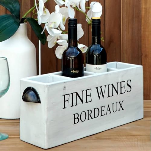 LEBENSwohnART Dekorative Flaschenbox Chateau 45cm antik-Weiss Mahagony Weinregal Flaschnehalter Regal
