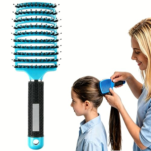 Pop Magic Detangling Hair Brush, Detangle Hair Brush for Women and Kids, Paddle Boar Bristle Detangler for Blow Drying, Wet Hair, Long, Thick Curly Afro Hair (New Blue)