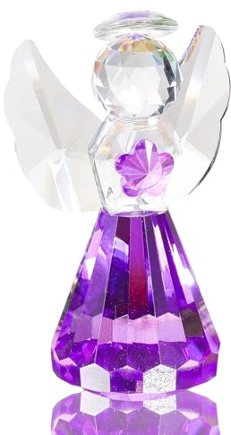Movdyka Crystal Purple Guardian Angel Figurine Gift for Women Men Ornaments | Glass Praying Christmas Memorial Collectible Keepsake for Him Her, Holy Communion Birthday Presents, Home Ornaments Decor