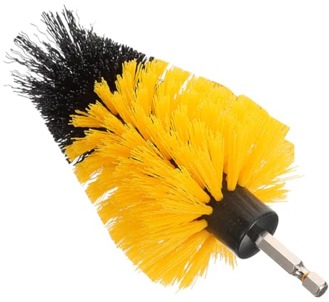 iplusmile Drill Brush Attachment Scrubber Drill Bit Scrubber 5-inch Tapered Round Cleaning Brush Head Yellow for Tile Grout Bathroom Kitchen Car Detailing