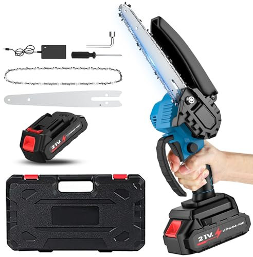 Mini Tronconneuse a Batterie 7500mAh, 6 Pouces Tronconneuse Electrique Sans Fil, Elagueuse Batterie, serrure de sécurité, 21V tronçonneuse portable Pour le Jardin, Les Branches et le Bois (6 Pouces)