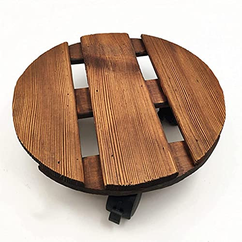 Support de plantes robuste avec roulettes rondes en bois carbonisé - Capacité de 50 kg - Plateau roulant pour décoration d'intérieur et d'extérieur