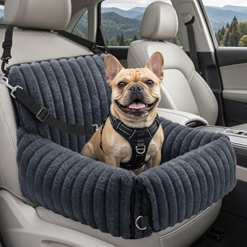 MIXJOY Seggiolino auto per cani di piccola e media taglia, lavabile, imbottitura in memory foam, per sedili posteriori e anteriori (Grey)