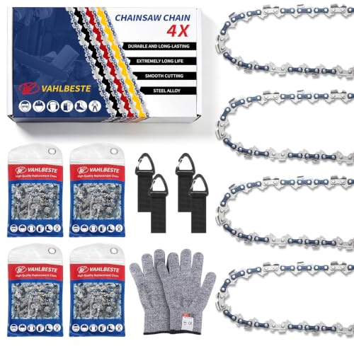 Vahlbeste 4 Stück Sägeketten 30 cm, 3/8LP 1,1 mm 46 TG für DUC302 DUC303 | Kettensäge Kette mit Schutzhandschuhe & 4xHaken,Kette für Kettensäge, kompatibel mit Makita UC3041A Dolmar Husqvarna uvm