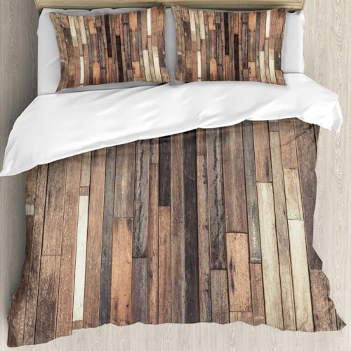 MJNLYDAO Ropa de Cama Cubierta de Conjunto elaborado en algodón 100%.,Especialmente Adecuado para hipoalérgicos,Alfombras de Madera para Dormitorio, marrón, Piso de Madera Vieja, tablón,200x228cm