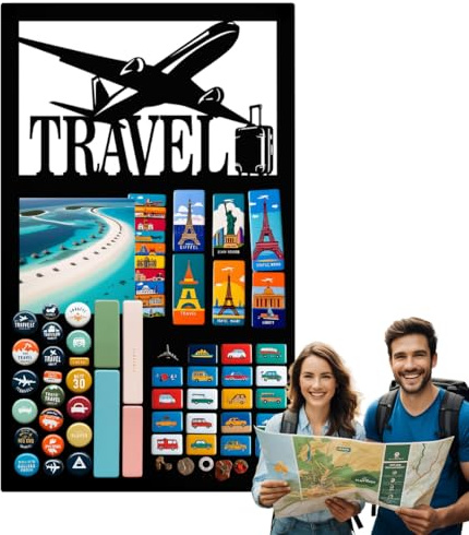 Anwicar Magnettafel Klein & Groß - Magnettafel mit Reise Motiv - perfekt für Magnete und Notizen - Magnetboard - Schreibtafel - Montageset inklusive - 50x30 cm - Schwarz