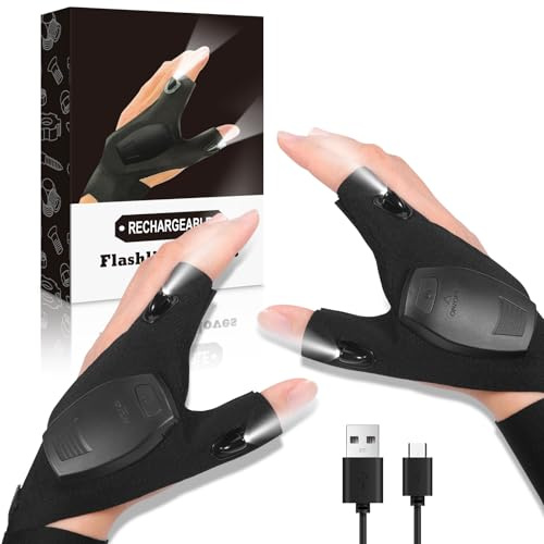 GLOSKIN 1 Par de Guantes Linternas LED, Regalos para Hombres, Guantes de Pesca, Regalos para Hombres, Regalos de Cumpleaños Gadgets para Hombres, Regalos para Papá, Calendario de Adviento