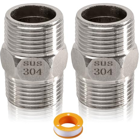 2 Stück 1 1/4 Zoll Edelstahl Doppelnippel, 304 Edelstahl Sechskant Nippel, 1 1/4 Außengewinde Doppel Gewindefitting, Verlängerung Adapter, für Trinkwassersysteme, Rohrverbindungsumbau, DIY