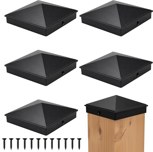 INDECKMO 4x4 Post Caps (Fits True 3.5 x 3.5 Wood Posts) - Matte Black Aluminum Pyramid Style, Durable Metal Toppers for Fence, Deck, and Mailbox Protection (6 Pack)